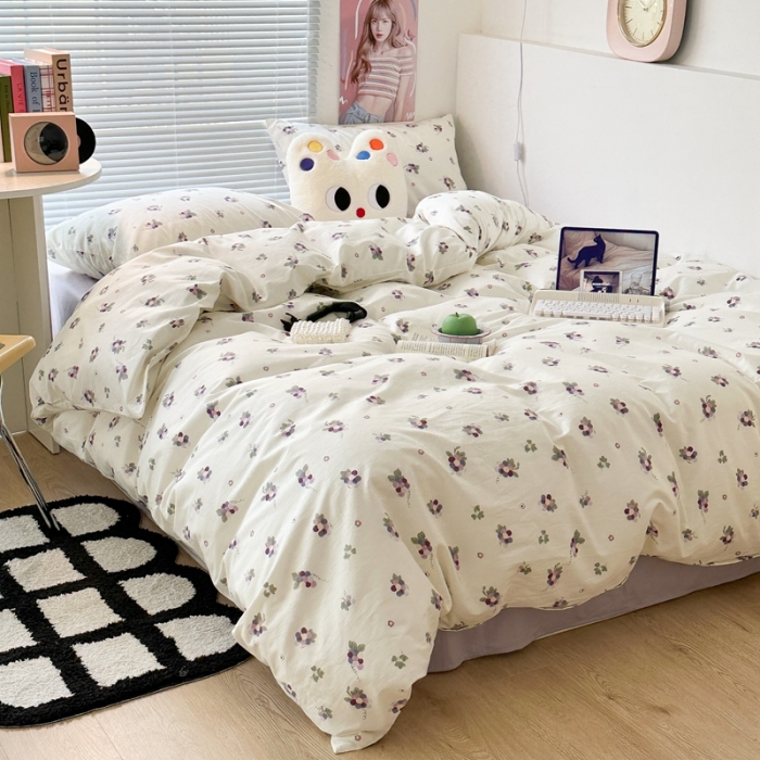 91家纺网 家纺一手货源 找家纺 昔可家纺 2023新款全棉小花系列四件套 紫色葡萄