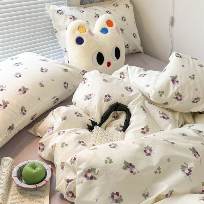 91家纺网 家纺一手货源 找家纺 昔可家纺 2023新款全棉小花系列四件套 紫色葡萄