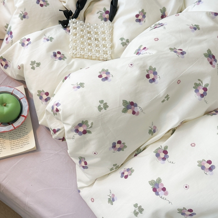 91家纺网 家纺一手货源 找家纺 昔可家纺 2023新款全棉小花系列四件套 紫色葡萄