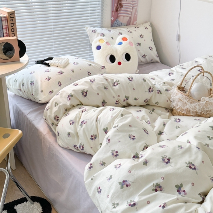 91家纺网 家纺一手货源 找家纺 昔可家纺 2023新款全棉小花系列四件套 紫色葡萄