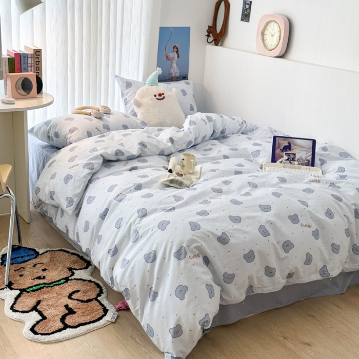 91家纺网 家纺一手货源 找家纺 昔可家纺 2023新款全棉小卡通系列四件套 小小可爱熊蓝