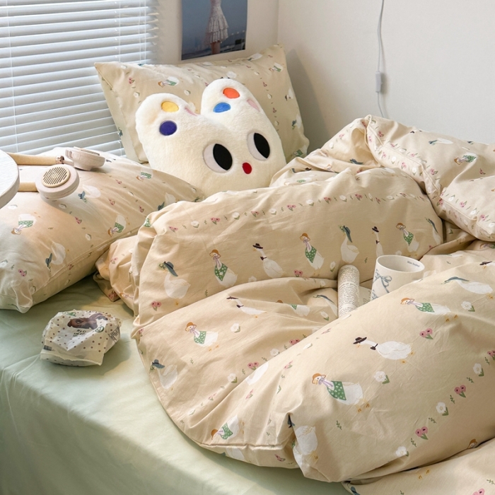 91家纺网 家纺一手货源 找家纺 昔可家纺 2023新款全棉小卡通系列四件套 小鸭鸭