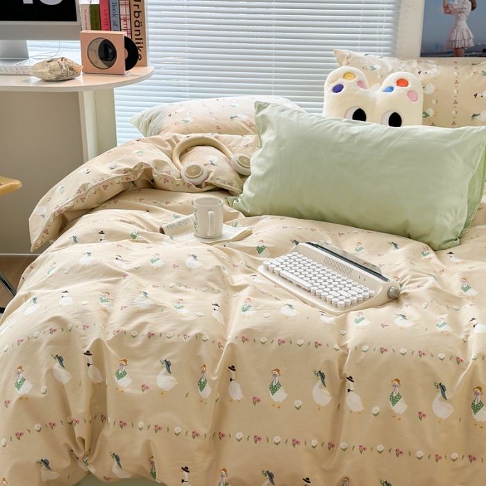 91家纺网 家纺一手货源 找家纺 昔可家纺 2023新款全棉小卡通系列四件套 小鸭鸭