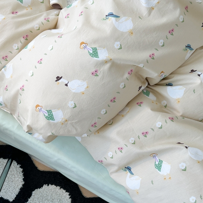 91家纺网 家纺一手货源 找家纺 昔可家纺 2023新款全棉小卡通系列四件套 小鸭鸭