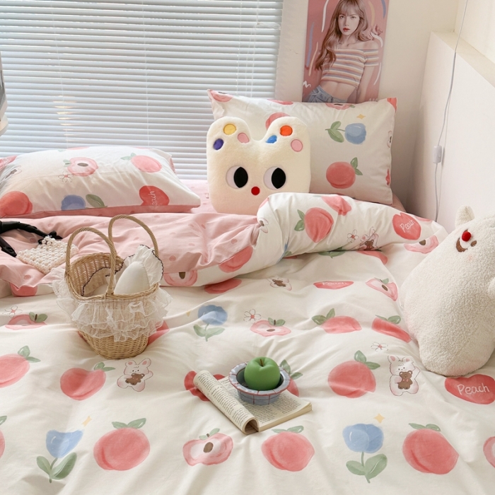91家纺网 家纺一手货源 找家纺 昔可家纺 2023新款全棉小卡通系列四件套 郁金香蜜桃
