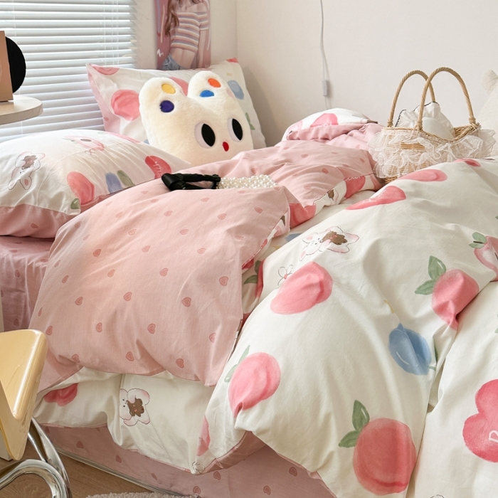 91家纺网 家纺一手货源 找家纺 昔可家纺 2023新款全棉小卡通系列四件套 郁金香蜜桃