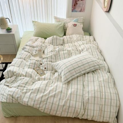 91家纺网 家纺一手货源 找家纺 （总）昔可 2023新款全棉ins格子混搭系列四件套,ins简约绿格,粉蓝格,开心果格,学院格纹,粉绿格,海盐兰格,黄绿格,夏日蓝条,芝士黄条,紫芋泥芝士格