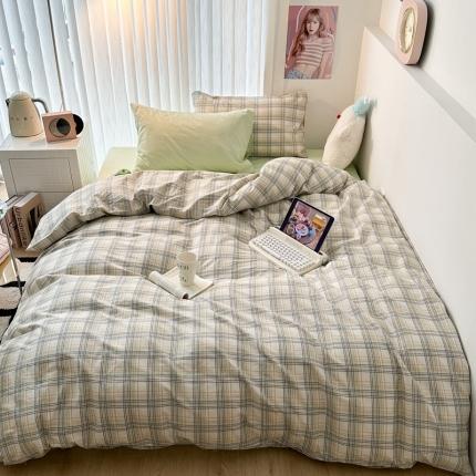 昔可 2023新款全棉ins格子混搭系列四件套 开心果格