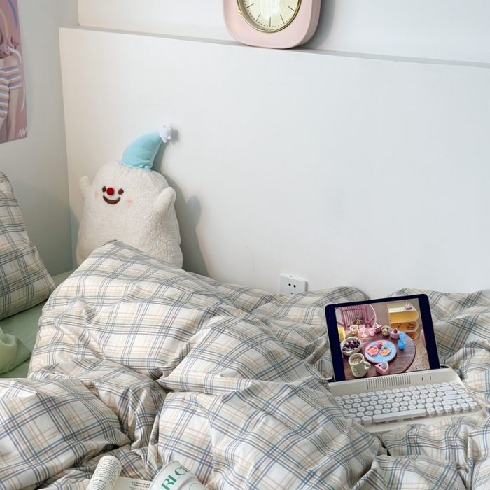 91家纺网 家纺一手货源 找家纺 昔可 2023新款全棉ins格子混搭系列四件套 开心果格