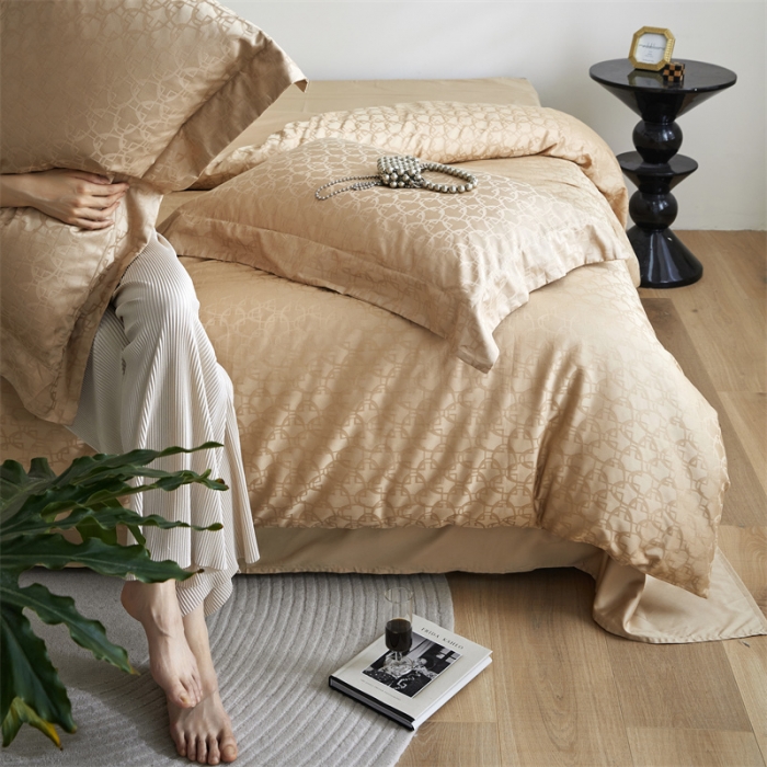 91家纺网 家纺一手货源 找家纺 安莱生活 2023爆款100S纯棉提花轻工艺刺绣系列四件套 轻工艺刺绣-叠影香槟金