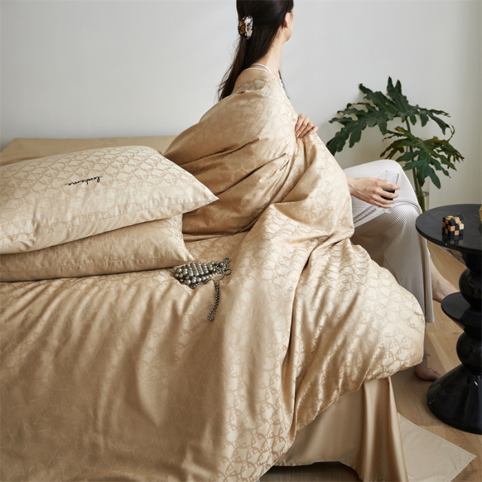 91家纺网 家纺一手货源 找家纺 安莱生活 2023爆款100S纯棉提花轻工艺刺绣系列四件套 轻工艺刺绣-叠影香槟金