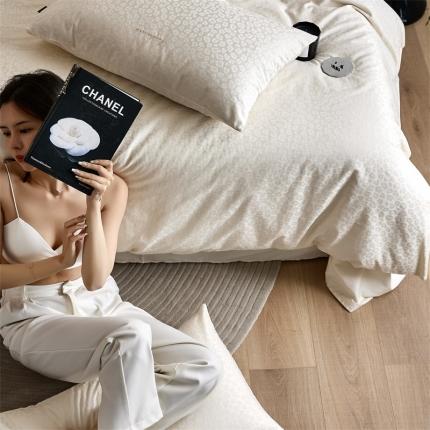 安莱生活 2023爆款100S纯棉提花轻工艺刺绣系列四件套 轻工艺刺绣-狂野盐白