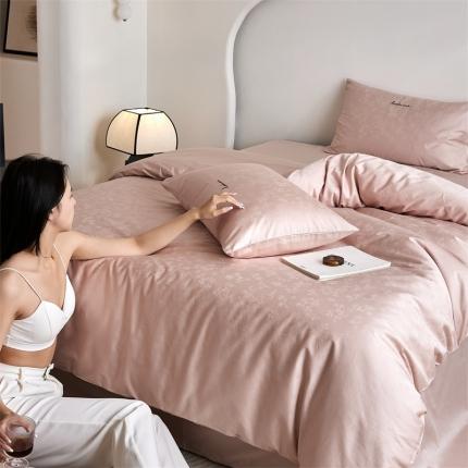 安莱生活 2023爆款100S纯棉提花轻工艺刺绣系列四件套 轻工艺刺绣-青岚嫩粉