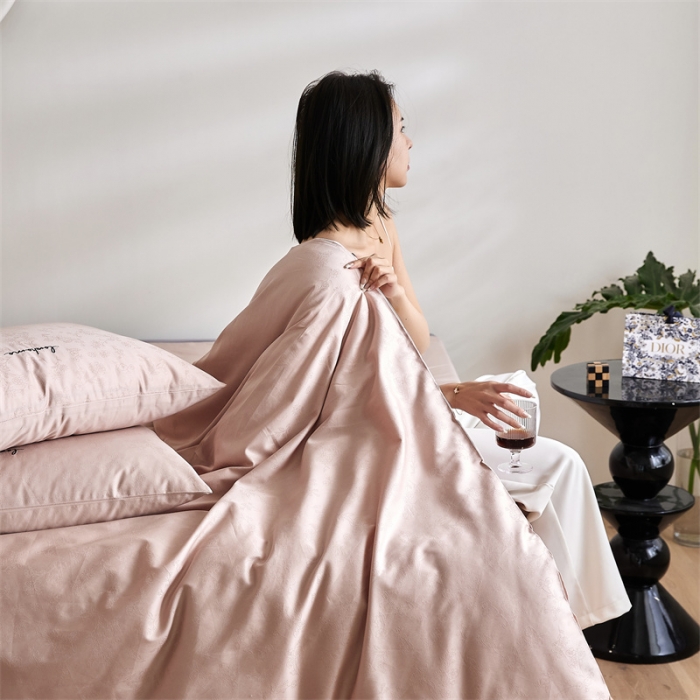 91家纺网 家纺一手货源 找家纺 安莱生活 2023爆款100S纯棉提花轻工艺刺绣系列四件套 轻工艺刺绣-青岚嫩粉