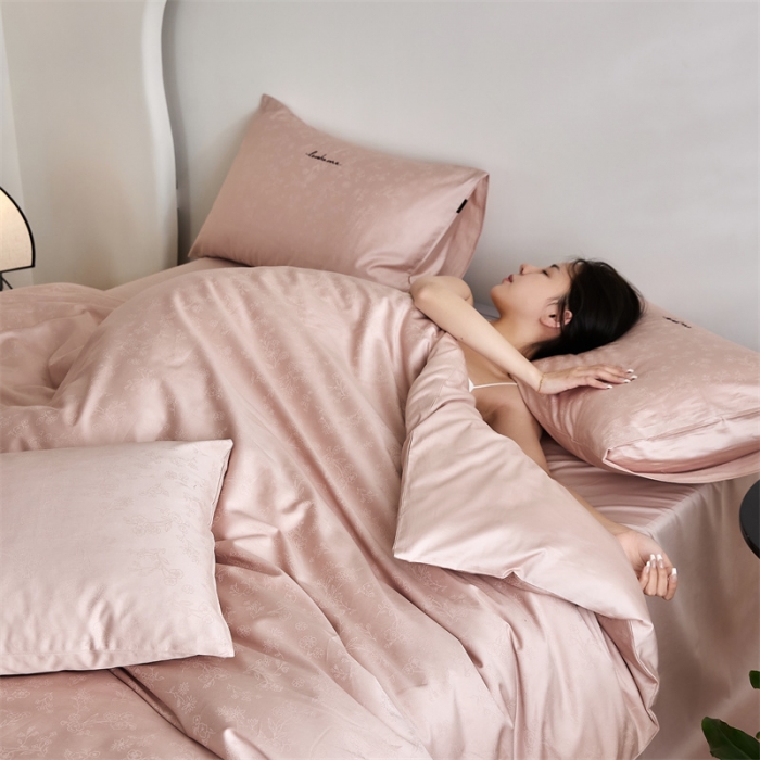 91家纺网 家纺一手货源 找家纺 安莱生活 2023爆款100S纯棉提花轻工艺刺绣系列四件套 轻工艺刺绣-青岚嫩粉