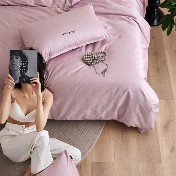 91家纺网 家纺一手货源 找家纺 安莱生活 2023爆款100S纯棉提花轻工艺刺绣系列四件套 轻工艺刺绣-青岚浅紫