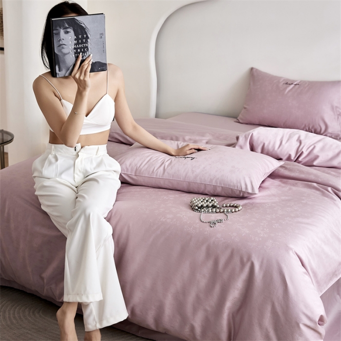 91家纺网 家纺一手货源 找家纺 安莱生活 2023爆款100S纯棉提花轻工艺刺绣系列四件套 轻工艺刺绣-青岚浅紫