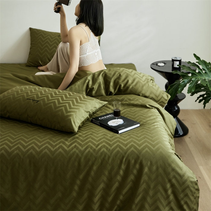 91家纺网 家纺一手货源 找家纺 安莱生活 2023爆款100S纯棉提花轻工艺刺绣系列四件套 轻工艺刺绣-温妮莎军绿