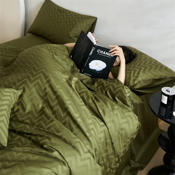 91家纺网 家纺一手货源 找家纺 安莱生活 2023爆款100S纯棉提花轻工艺刺绣系列四件套 轻工艺刺绣-温妮莎军绿