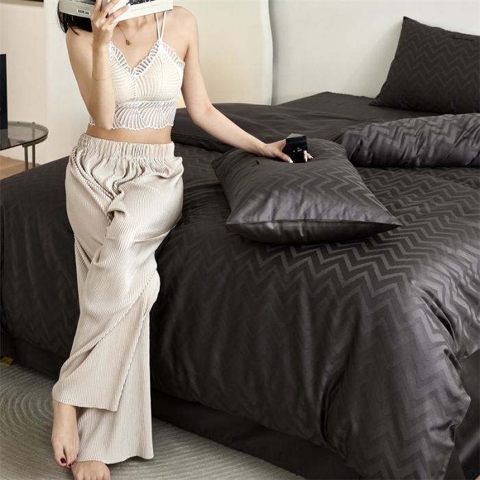 91家纺网 家纺一手货源 找家纺 安莱生活 2023爆款100S纯棉提花轻工艺刺绣系列四件套 轻工艺刺绣-温妮莎深灰