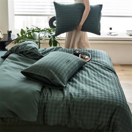 安莱生活 2023爆款100S纯棉提花轻工艺刺绣系列四件套 轻工艺刺绣-雾都伦敦墨绿