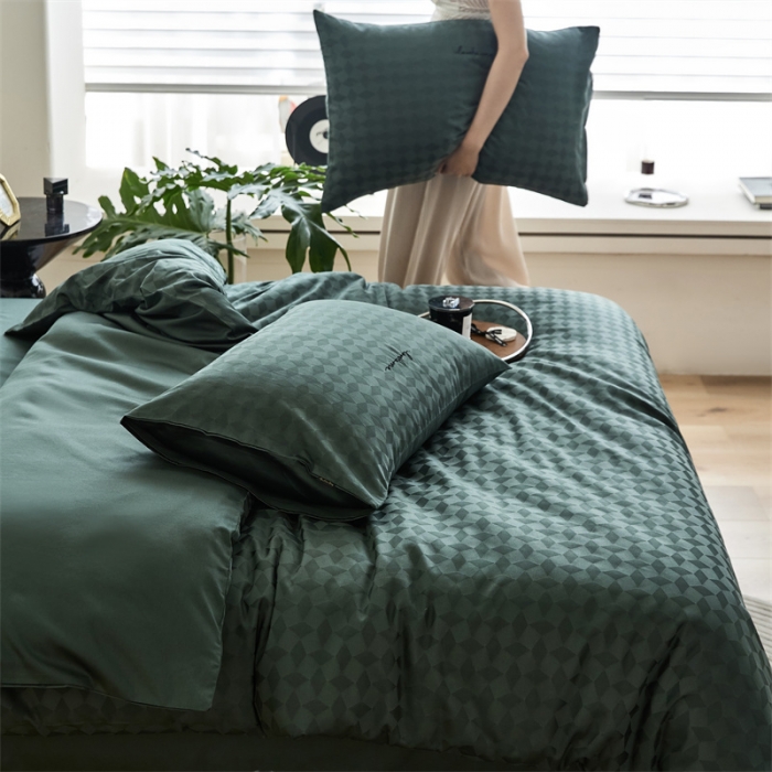 91家纺网 家纺一手货源 找家纺 安莱生活 2023爆款100S纯棉提花轻工艺刺绣系列四件套 轻工艺刺绣-雾都伦敦墨绿