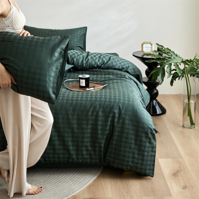 91家纺网 家纺一手货源 找家纺 安莱生活 2023爆款100S纯棉提花轻工艺刺绣系列四件套 轻工艺刺绣-雾都伦敦墨绿