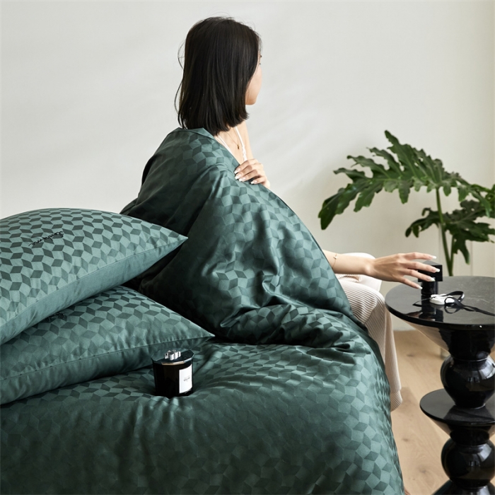 91家纺网 家纺一手货源 找家纺 安莱生活 2023爆款100S纯棉提花轻工艺刺绣系列四件套 轻工艺刺绣-雾都伦敦墨绿