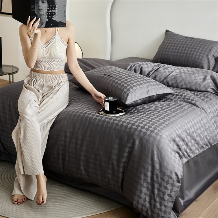 91家纺网 家纺一手货源 找家纺 安莱生活 2023爆款100S纯棉提花轻工艺刺绣系列四件套 轻工艺刺绣-雾都伦敦深灰