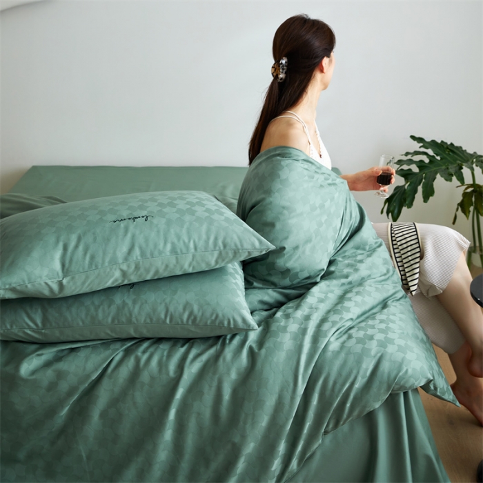 91家纺网 家纺一手货源 找家纺 安莱生活 2023爆款100S纯棉提花轻工艺刺绣系列四件套 轻工艺刺绣-月石浪漫嫩绿