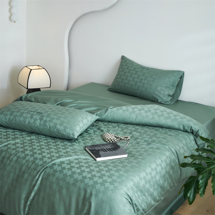 91家纺网 家纺一手货源 找家纺 安莱生活 2023爆款100S纯棉提花轻工艺刺绣系列四件套 轻工艺刺绣-月石浪漫嫩绿