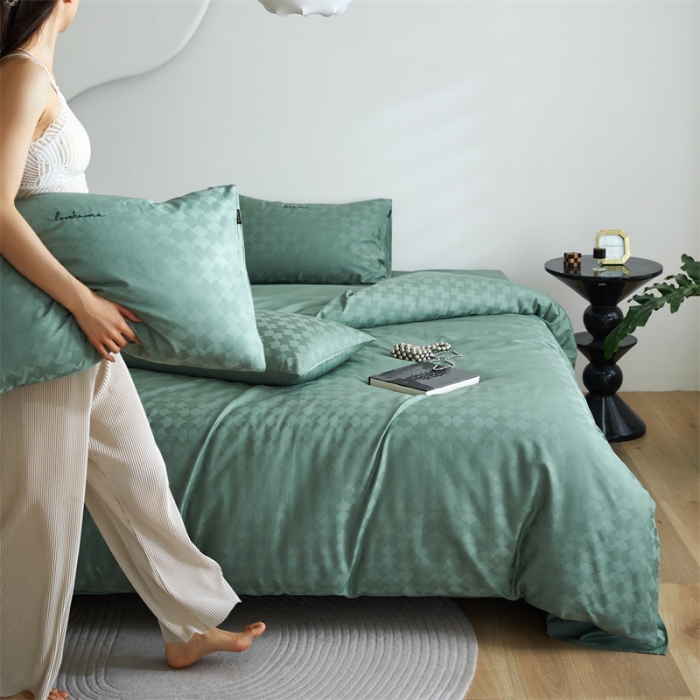 91家纺网 家纺一手货源 找家纺 安莱生活 2023爆款100S纯棉提花轻工艺刺绣系列四件套 轻工艺刺绣-月石浪漫嫩绿