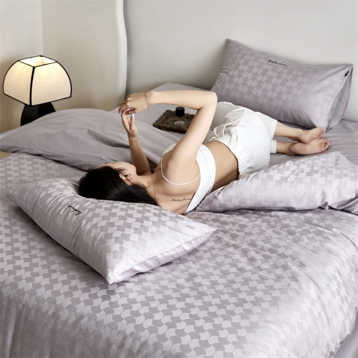 91家纺网 家纺一手货源 找家纺 安莱生活 2023爆款100S纯棉提花轻工艺刺绣系列四件套 轻工艺刺绣-月石浪漫银灰