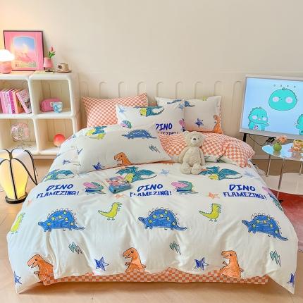 91家纺网 家纺一手货源 找家纺 卧趣 2023新品小猪佩奇正版授权全棉印花四件套 恐龙乔治