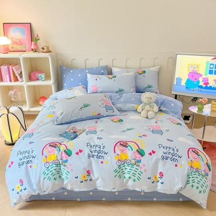 91家纺网 家纺一手货源 找家纺 卧趣 2023新品小猪佩奇正版授权全棉印花四件套 乔治一家