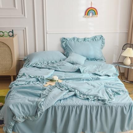 91家纺网 家纺一手货源 找家纺 小主驾到 2023新款公主风系列荷叶边款夏被四件套 豆绿