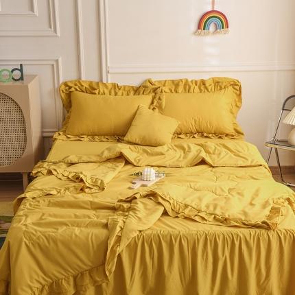 91家纺网 家纺一手货源 找家纺 小主驾到 2023新款公主风系列荷叶边款夏被四件套 姜黄