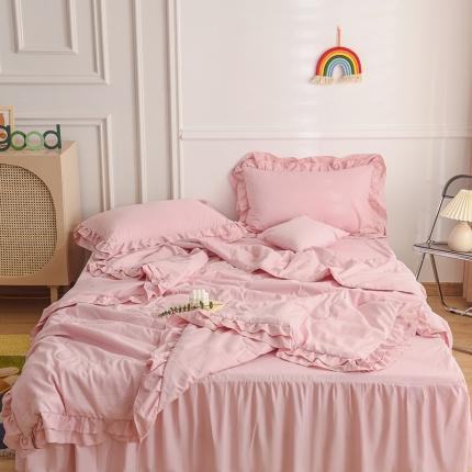 91家纺网 家纺一手货源 找家纺 小主驾到 2023新款公主风系列荷叶边款夏被四件套 裸粉