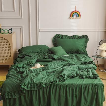 小主驾到 2023新款公主风系列荷叶边款夏被四件套 墨绿