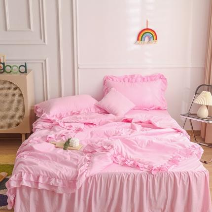 小主驾到 2023新款公主风系列荷叶边款夏被四件套 浅粉