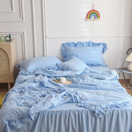 小主驾到 2023新款公主风系列荷叶边款夏被四件套 天蓝