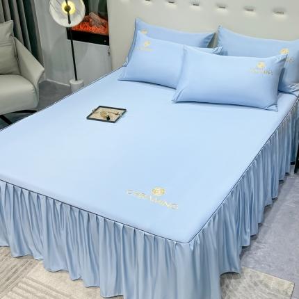 91家纺网 家纺一手货源 找家纺 笠裙 2024夏季新款 绣花款 水洗真丝天丝冰丝刺绣单床裙床罩 静谧兰