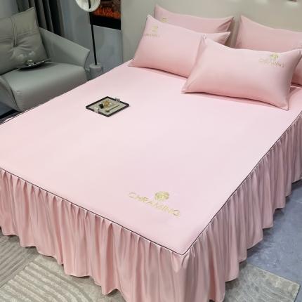 91家纺网 家纺一手货源 找家纺 （总）笠裙 2024夏季新款绣花款水洗真丝天丝冰丝刺绣床裙床罩单件