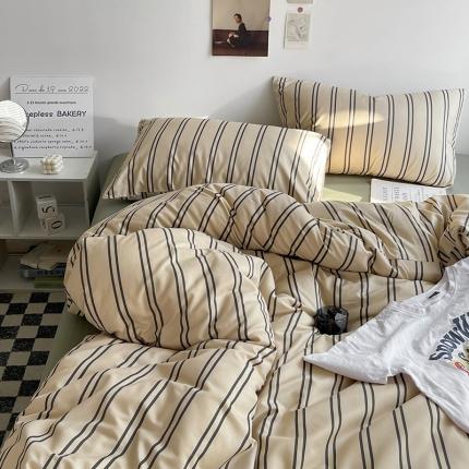 91家纺网 家纺一手货源 找家纺 水墨江南 2023新款复古磨毛印花四件套 浅咖条