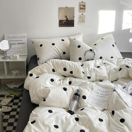 91家纺网 家纺一手货源 找家纺 水墨江南 2023新款复古磨毛印花四件套 波点米