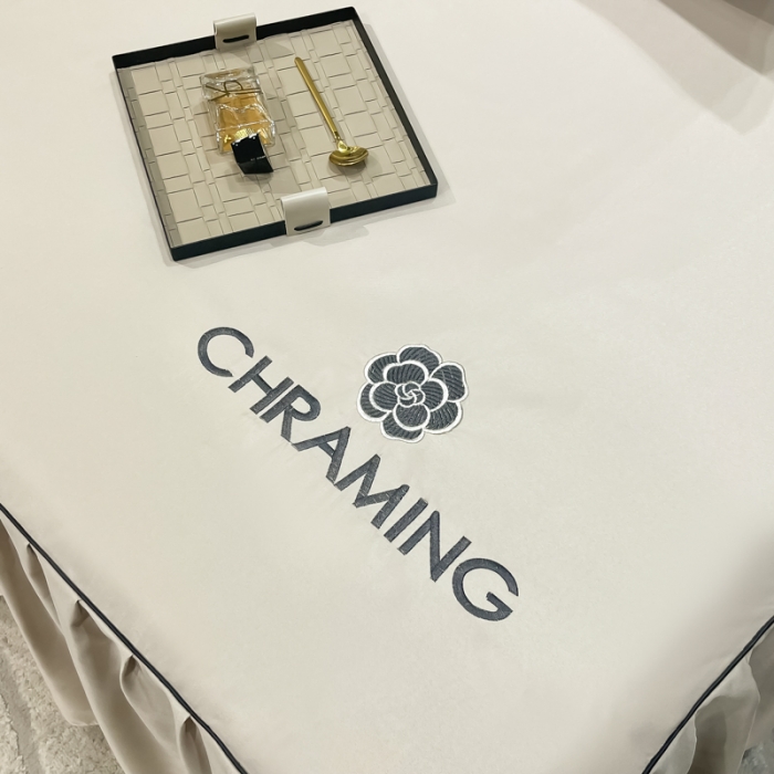 91家纺网 家纺一手货源 找家纺 笠裙 2024夏季新款 绣花款 水洗真丝天丝冰丝刺绣单床裙床罩 浅灰银