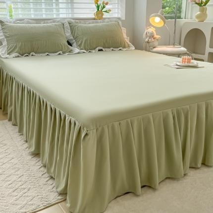 91家纺网 家纺一手货源 找家纺 笠裙 2024新款亲肤磨毛单床裙直播供货 原棉110克 西芹绿