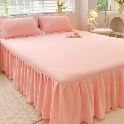 91家纺网 家纺一手货源 找家纺 笠裙 2024新款亲肤磨毛单床裙直播供货 原棉110克 樱花粉