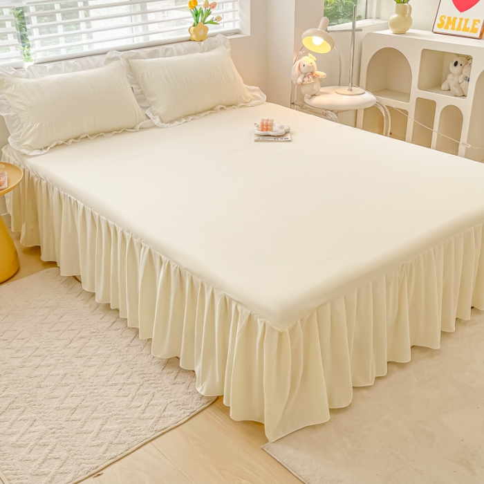 91家纺网 家纺一手货源 找家纺 （总）笠裙 2024新款亲肤磨毛单床裙直播供货 原棉110克