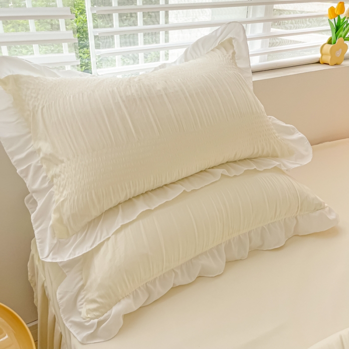 91家纺网 家纺一手货源 找家纺 笠裙 2024新款亲肤磨毛单床裙直播供货 原棉110克 奶昔白